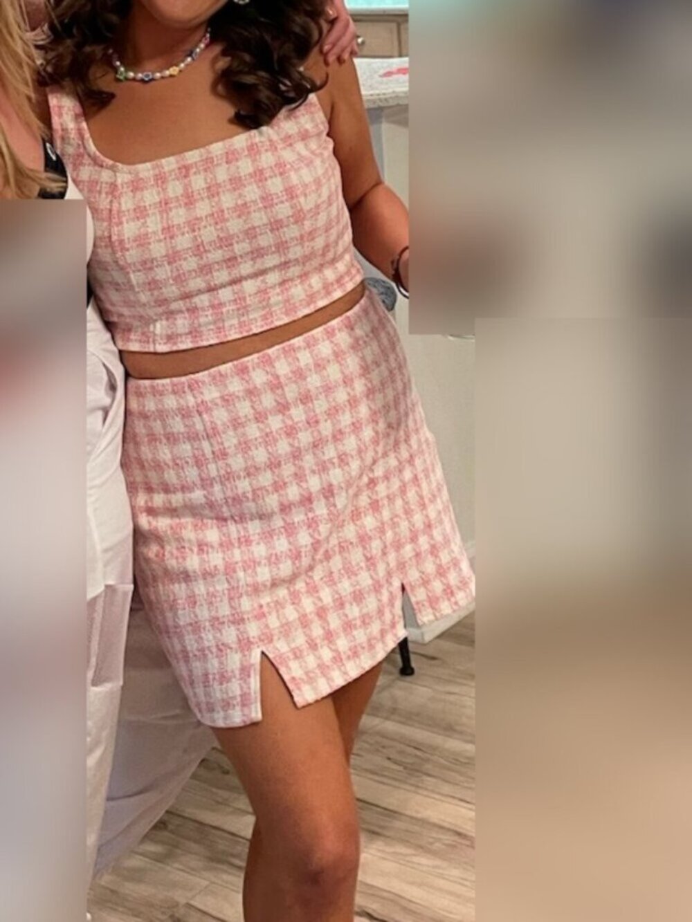 ASOS DESIGN Pink Gingham Co-Ord Set Crop Top Mini Skirt Size 10 - Picture 3 of 12